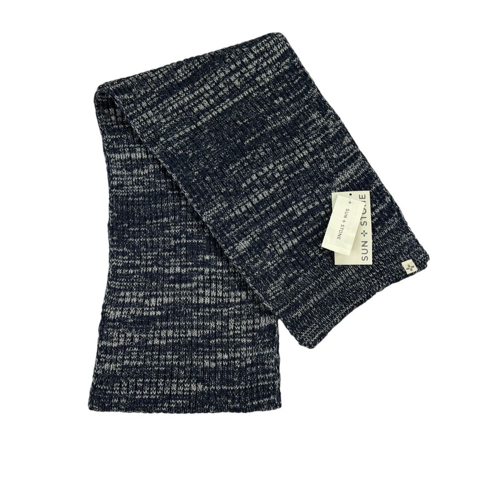 Sun + Stone Mens Solid Ribbed Knit Acrylic Blend Scarf Blue OS